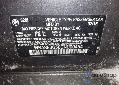 2016 BMW 328I xDrive z USA, uszkodzony, nr VIN WBA8E3G58GNU00454